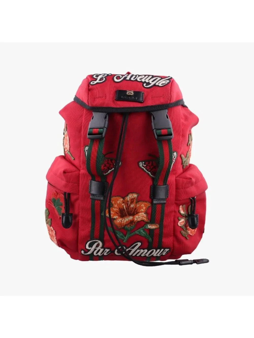 Gucci Techno Vintage Web la Vougre Pal Amour Embroidery Red Canvas Backpack